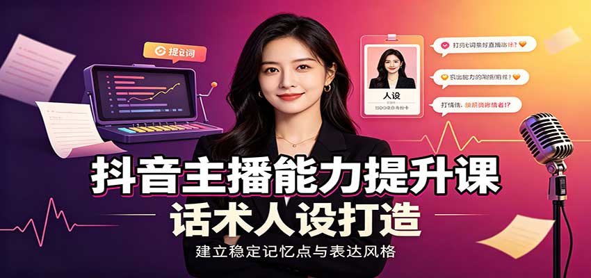 抖音主播能力提升课：账号底层逻辑，直播间搭建调试，话术人设打造全套教学-52项目站