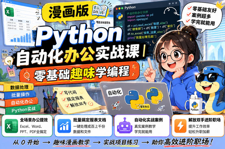 漫画版Python自动化办公实战课｜零基础趣味学编程，全场景办公提效、批量搞定报表文档、解放双手进阶职场-52项目站