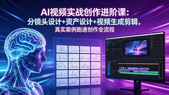 AI视频实战创作进阶课:分镜头设计+资产设计+视频生成剪辑,真实案例跑通创作全流程-52项目站
