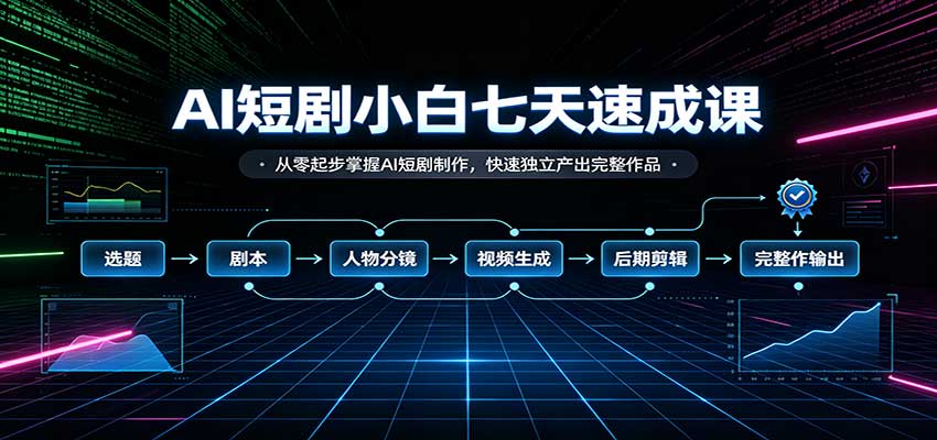AI短剧小白七天速成课:从零起步掌握AI短剧制作,快速独立产出完整作品-52项目站