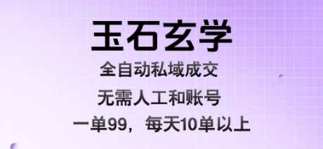 玉石玄学全自动私域成交，一单99每天十单以上，无需人工和矩阵账号，蓝海项目直接干【揭秘】-52项目站