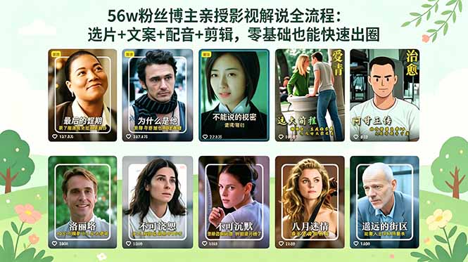 56万粉丝博主亲授影视解说全流程:选片+文案+配音+剪辑,零基础也能快速出圈-52项目站