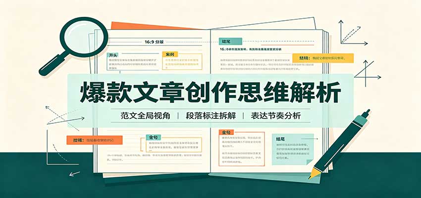 爆款文章创作思维解析：全局视角拆解范文，梳理行文逻辑，搭配真实拆文实操案例-52项目站