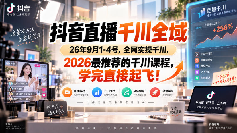 抖音直播千川全域26年9月1-4号,全网实操千川,2026最推荐的千川课程,学完直接起飞!-52项目站
