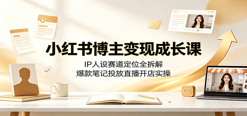 小红书博主变现成长课：IP人设赛道定位全拆解，爆款笔记投放直播开店实操-52项目站