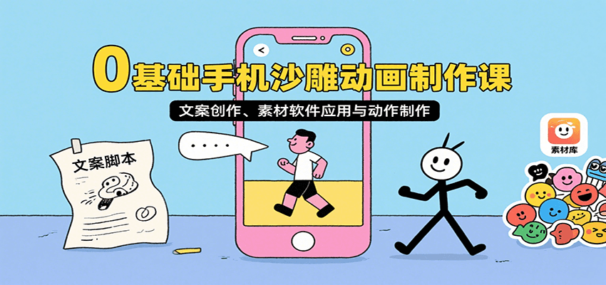 0基础手机沙雕动画制作课，文案创作、素材软件应用与动作制作-52项目站