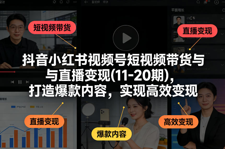 抖音小红书视频号短视频带货与直播变现(10-21期)，打造爆款内容，实现高效变现(更新05月08日)-52项目站