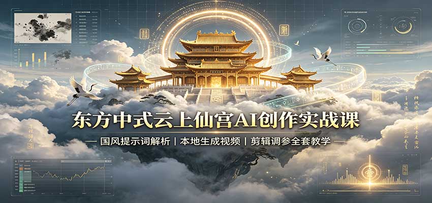 东方中式云上仙宫AI创作实战课：国风提示词解析，本地生成视频，剪辑调参全套教学-52项目站