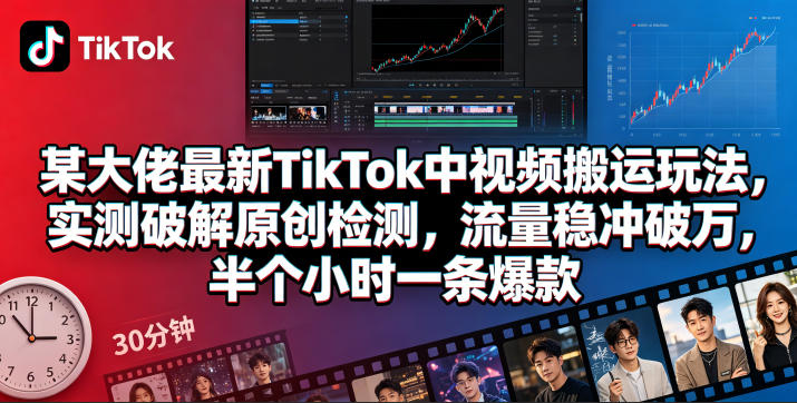 某大佬最新TikTok中视频搬运玩法，实测破解原创检测，流量稳冲破万，半个小时一条爆款-52项目站