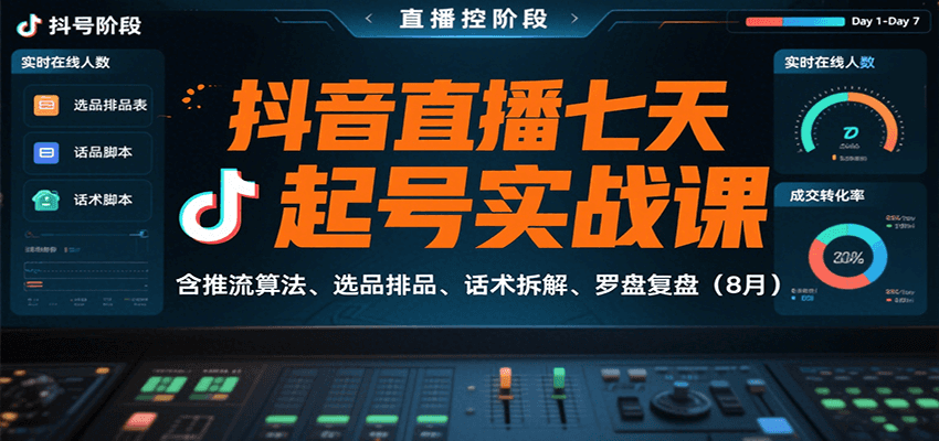 抖音直播七天起号实战课:含推流算法、选品排品、话术拆解、罗盘复盘(8月)-52项目站