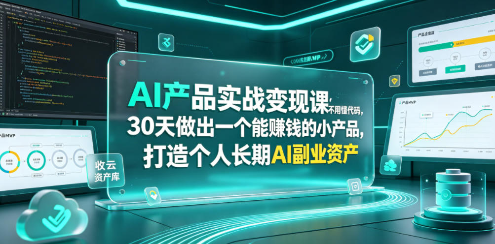 AI产品实战变现课，不用懂代码，30天做出一个能賺钱的小产品，打造个人长期AI副业资产-52项目站