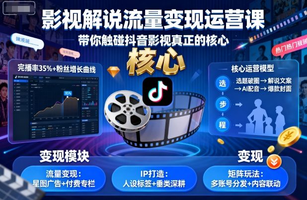 影视解说流量变现运营课,带你触碰抖音影视真正的核心-52项目站