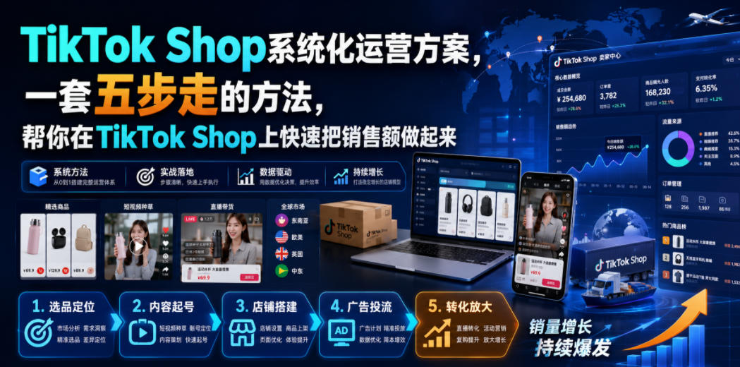TikTok Shop系统化运营方案，一套五步走的方法，帮你在TikTok Shop上快速把销售额做起来【原创双语字幕】-52项目站
