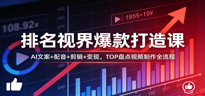 排名视界爆款打造课：AI文案+配音+剪辑+变现，TOP盘点视频制作全流程-52项目站