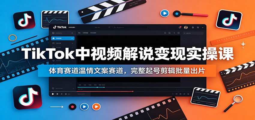 TikTok中视频解说变现实操课：体育赛道温情文案赛道，完整起号剪辑批量出片-52项目站