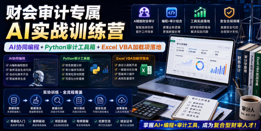 财会审计专属AI实战训练营｜AI协同编程+Python审计工具箱+Excel VBA加载项落地-52项目站