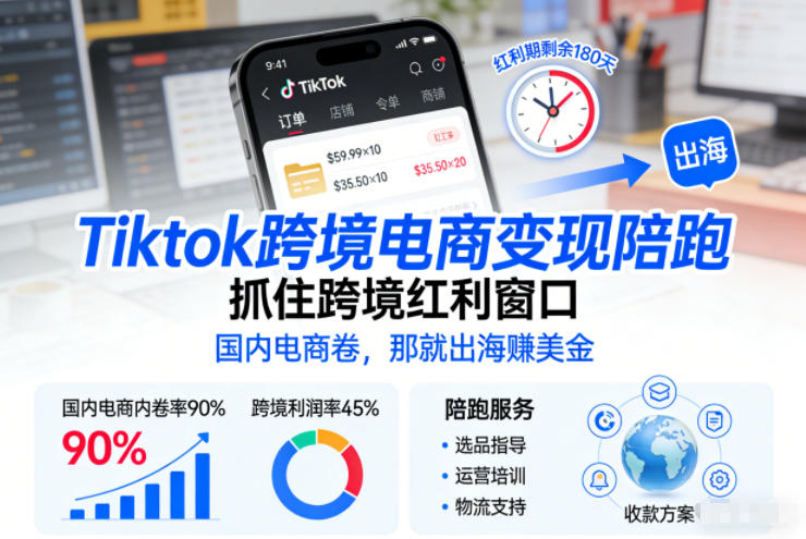 Tiktok跨境电商变现陪跑，抓住跨境红利窗口，国内电商卷，那就出海賺美金-52项目站