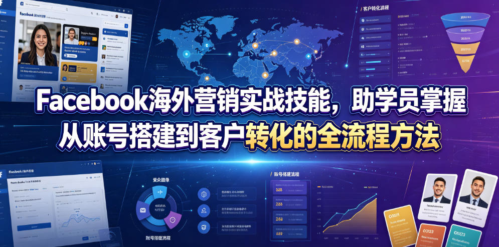 Facebook海外营销实战技能，助学员掌握从账号搭建到客户转化的全流程方法-52项目站