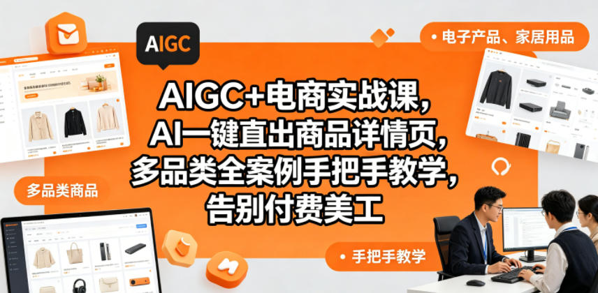 AIGC+电商实战课，AI一键直出商品详情页，多品类全案例手把手教学，告别付费美工-52项目站