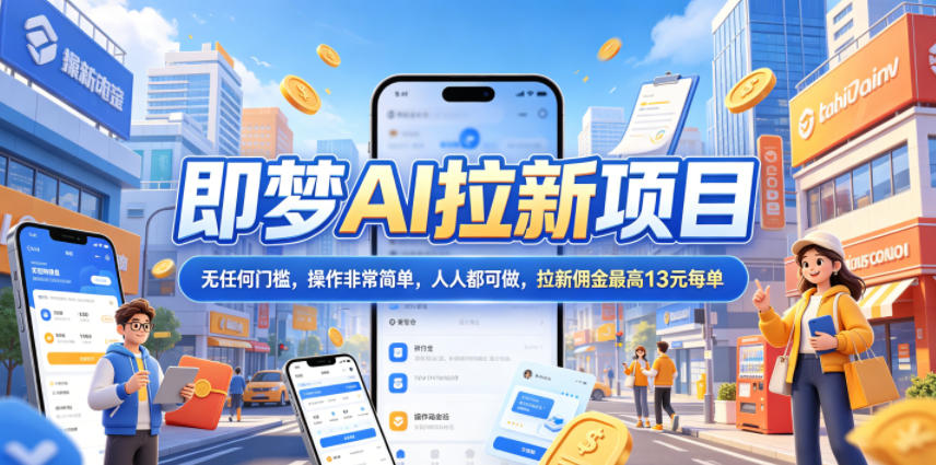 2026年即梦AI拉新项目最新玩法,无任何门槛,操作非常简单,人人都可做,拉新佣金最高13元每单-52项目站