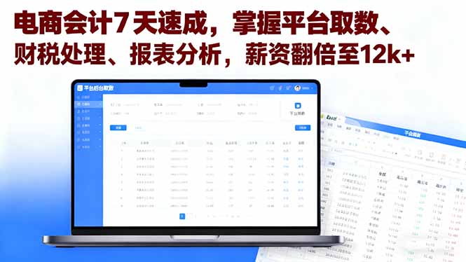 电商会计7天速成,掌握平台取数、财税处理、报表分析,薪资翻倍至12k+-52项目站