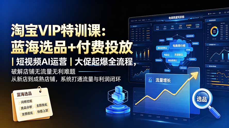 淘宝VIP特训课：蓝海选品+付费投放｜短视频AI运营｜大促起爆全流程，破解店铺无流量无利润难题-52项目站