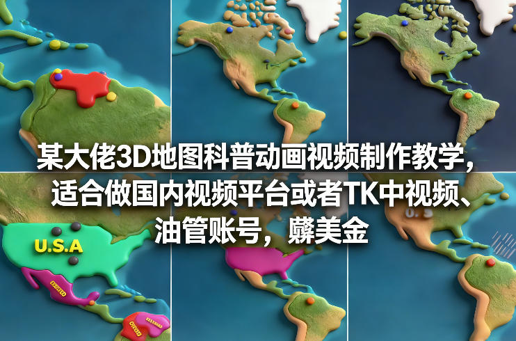某大佬3D地图科普动画视频制作教学，适合做国内视频平台或者TK中视频、油管账号，賺美金-52项目站