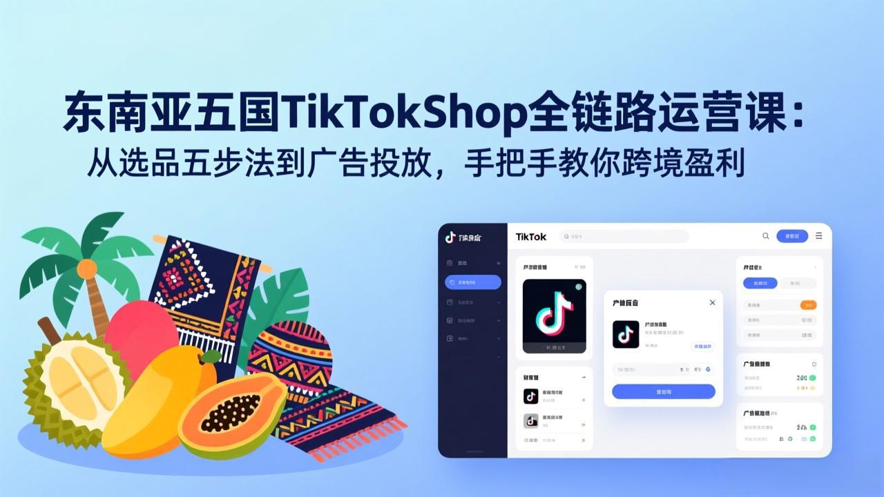东南亚五国TikTok Shop全链路运营课：从选品五步法到广告投放，手把手教你跨境盈利-52项目站