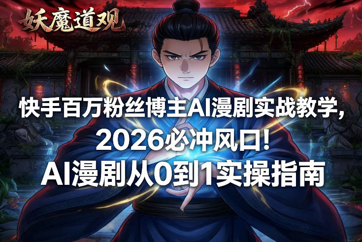 快手百万粉丝博主AI漫剧实战教学，2026必冲风口！AI漫剧从0到1实操指南-52项目站