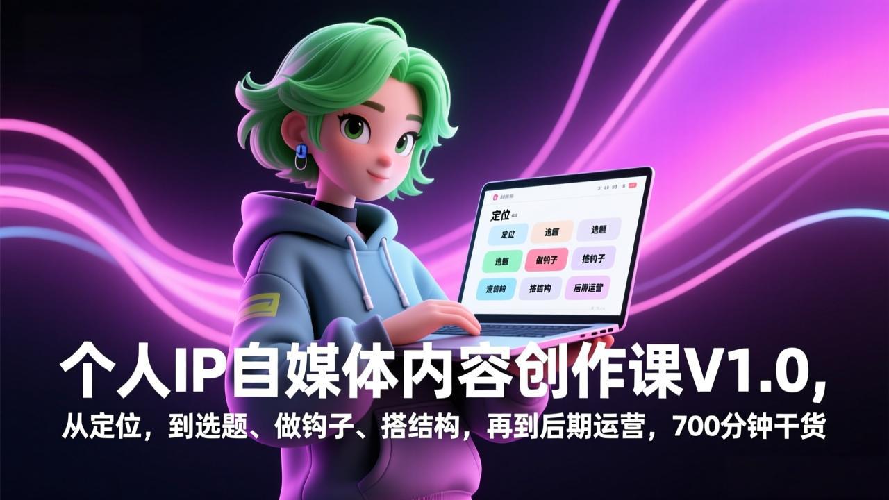 个人IP自媒体内容创作课V1.0，从定位，到选题、做钩子、搭结构，再到后期运营，700分钟干货-52项目站