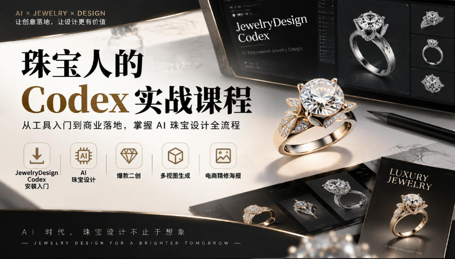 珠宝人的Codex实战课程|JewelryDesign Codex安装入门、AI珠宝设计、爆款二创、多视图生成、电商精修海报全链路教学-52项目站