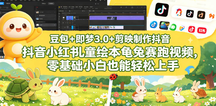 豆包＋即梦3.0+剪映制作抖音小红书儿童绘本龟兔赛跑视频，零基础小白也能轻松上手-52项目站