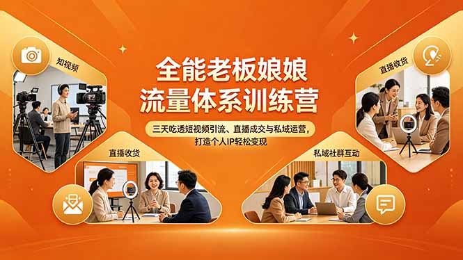 全能老板娘流量体系训练营，三天吃透短视频引流、直播成交与私域运营，打造个人IP轻松变现-52项目站