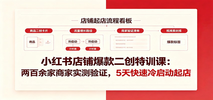 小红书店铺爆款二创特训课：两百余家商家实测验证，5天快速冷启动起店-52项目站