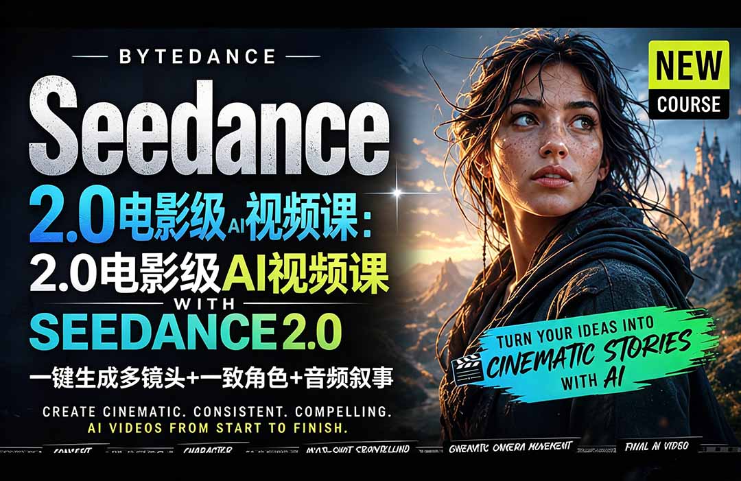 Seedance 2.0电影级AI视频课：一键生成多镜头+一致角色+音频叙事-52项目站