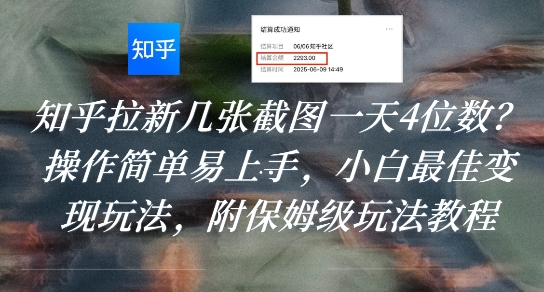 知乎拉新几张截图一天4位数?操作简单易上手,小白最佳变现玩法,附保姆级玩法教程-52项目站