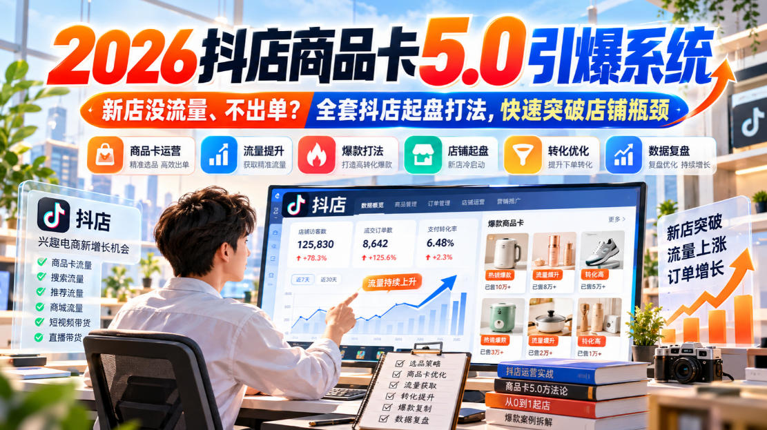 2026抖店商品卡5.0引爆店铺流量,新店没流量、不出单?全套抖店起盘打法,快速突破店铺瓶颈-52项目站