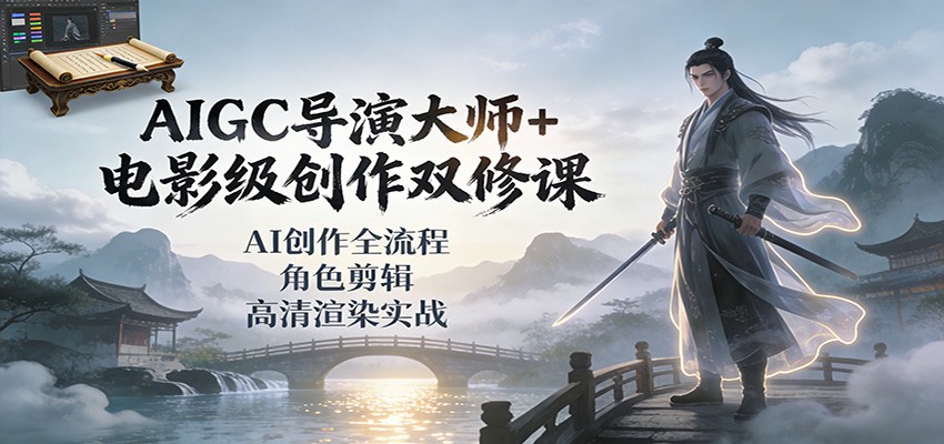 AIGC导演大师+电影级创作双修课：AI创作全流程、角色剪辑、高清渲染实战-52项目站