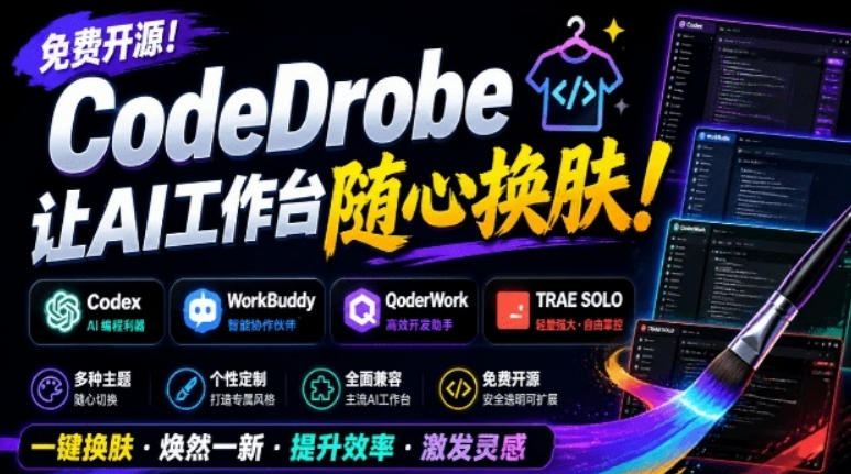 免费开源的CodeDrobe，让AI工作台随心换肤，支持Codex、WorkBuddy等，免费且本地运行！-52项目站
