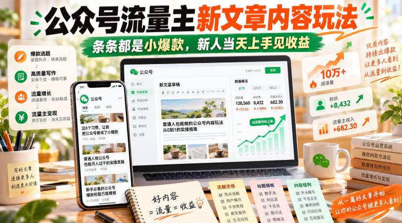 公众号流量主新文章内容玩法,条条都是小爆款,新人当天上手见收益-52项目站