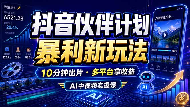 抖音伙伴计划最新玩法,无需配音剪辑,10分钟出一条原创视频,轻松日入三位数-52项目站