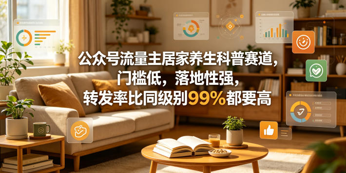 公众号流量主居家养生科普赛道，门槛低，落地性强，转发率比同级别99％都要高-52项目站