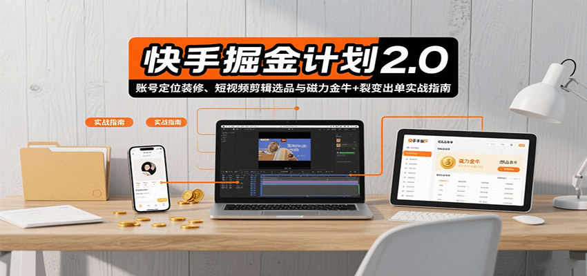 快手掘金计划2.0，账号定位装修、短视频剪辑选品与磁力金牛+裂变出单实战指南-52项目站