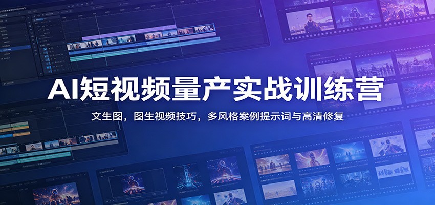 AI短视频量产实战训练营：文生图，图生视频技巧，多风格案例提示词与高清修复-52项目站