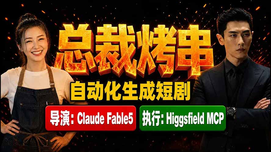 《总裁烤串》真人短剧全自动诞生！Claude Fable5 当导演，Higgsfield MCP 执行！-52项目站