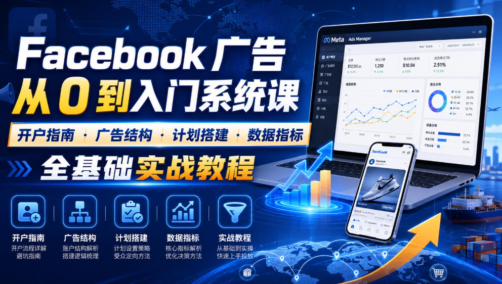 Facebook广告新手从0到入门系统课｜开户指南・广告结构・计划搭建・数据指标全基础实战教程-52项目站