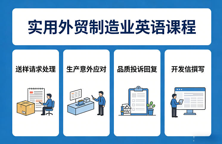 实用外贸制造业英语课程,教你专业处理送样请求、应对生产意外、回复品质投诉、撰写开发信等-52项目站