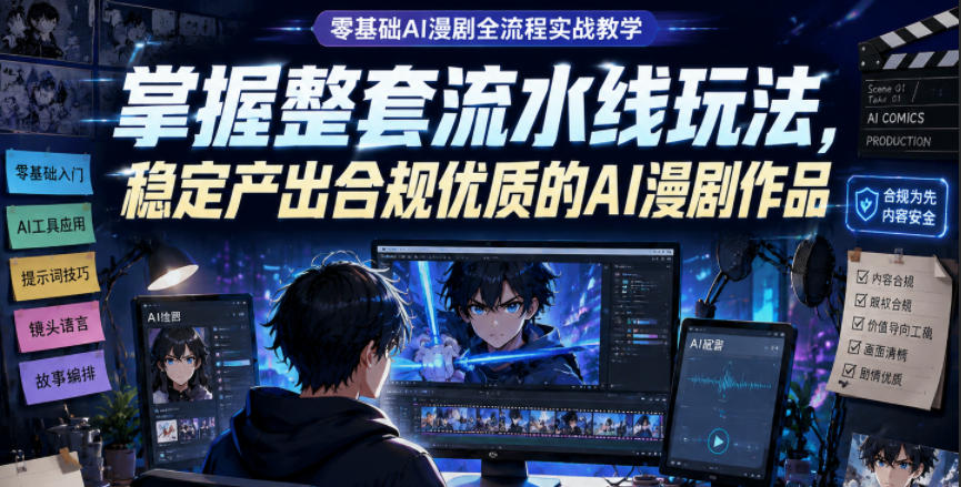 零基础AI漫剧全流程实战教学,掌握整套流水线玩法,稳定产出合规优质的AI漫剧作品-52项目站