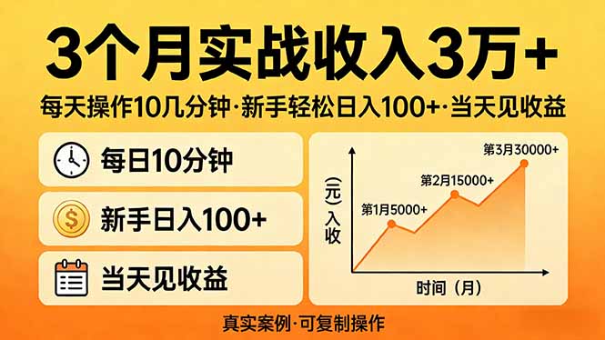 3个月实战收入3万+，每天操作10几分钟，新手轻松日入100+，当天见收益-52项目站