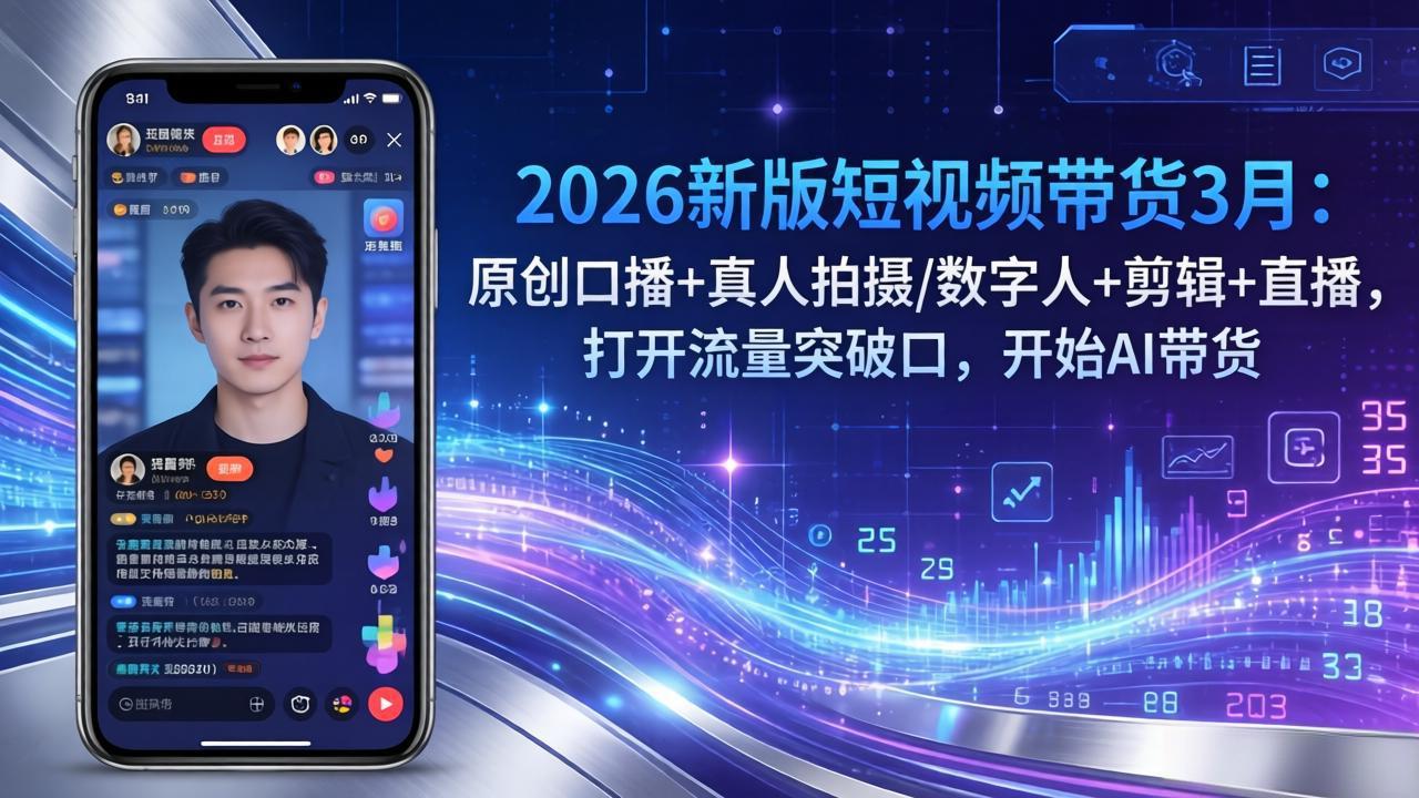 2026新版短视频带货3月：原创口播+真人拍摄/数字人+剪辑+直播，打开流量突破口，开始AI带货-52项目站